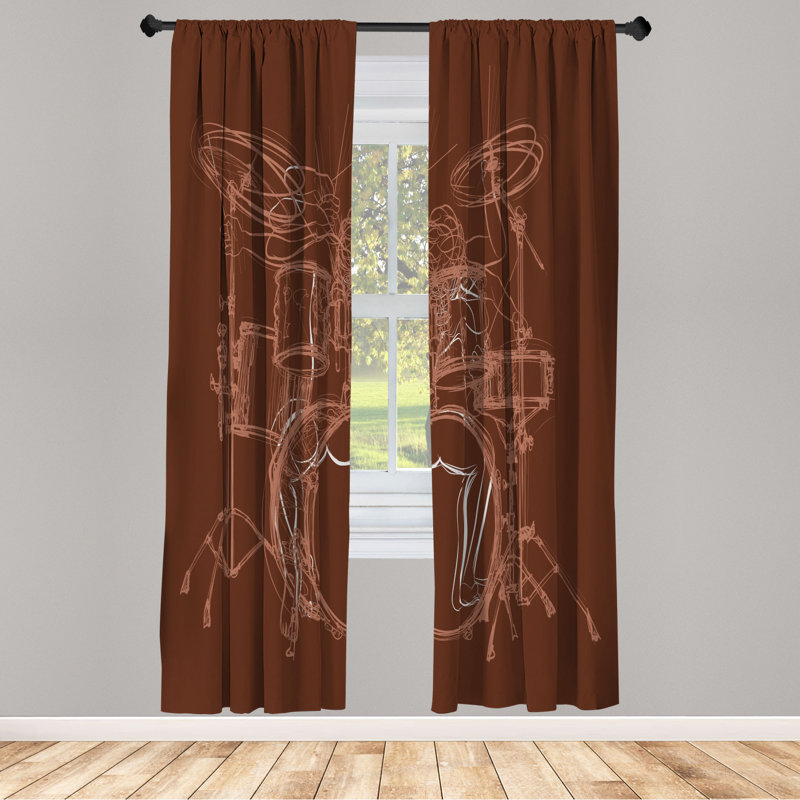 Microfiber Floral Semi-Sheer Rod Pocket Curtain Panels, 28" W x 84" L, Dark Brown/Light Brown