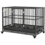 Cage à chien en cage robuste de 48 po Pawhut avec roues verrouillables, porte double et plateau amovible, gris