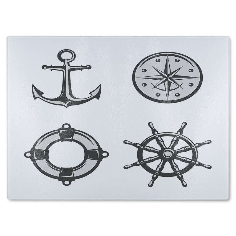 Nautical Icons Glass Chopping Board
