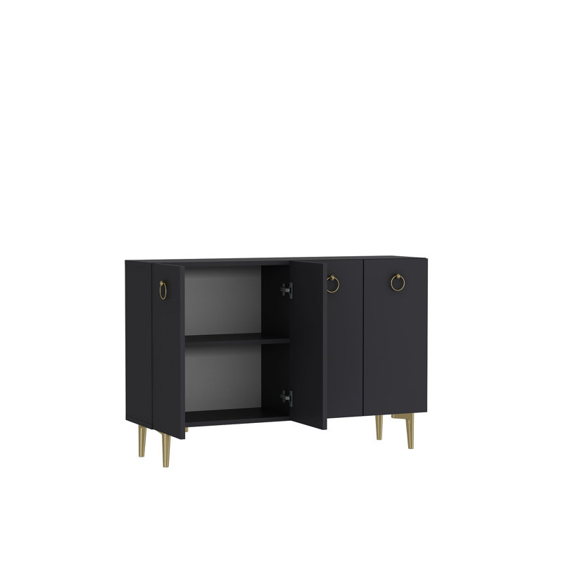 4-Door Sideboard With Ring Pull Handles And Tapered Legs, Gold/Anthracite