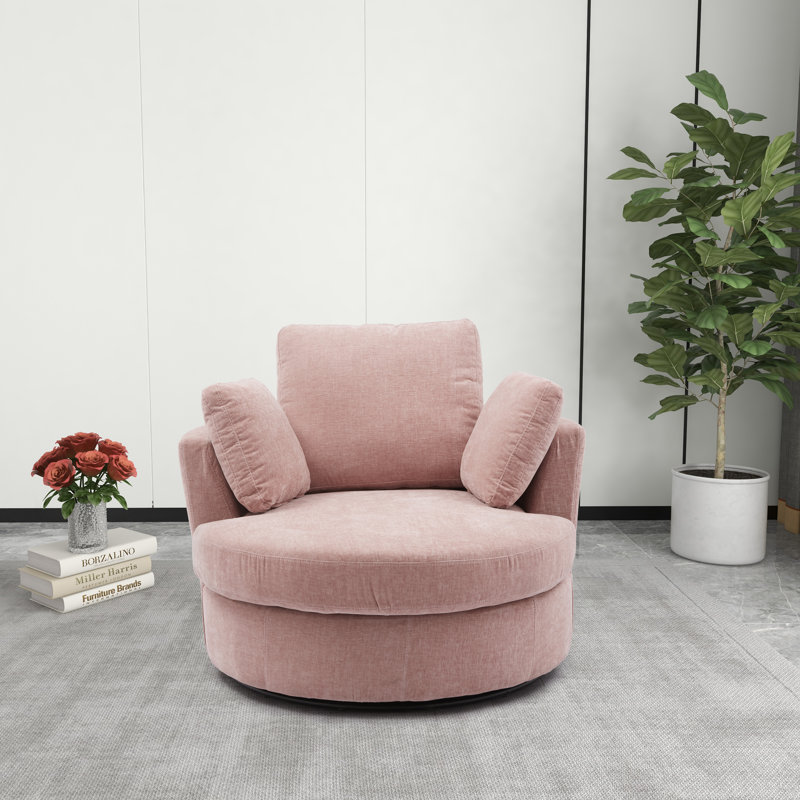 Chemaia Upholstered Swivel Barrel Chair, Pink Chenille