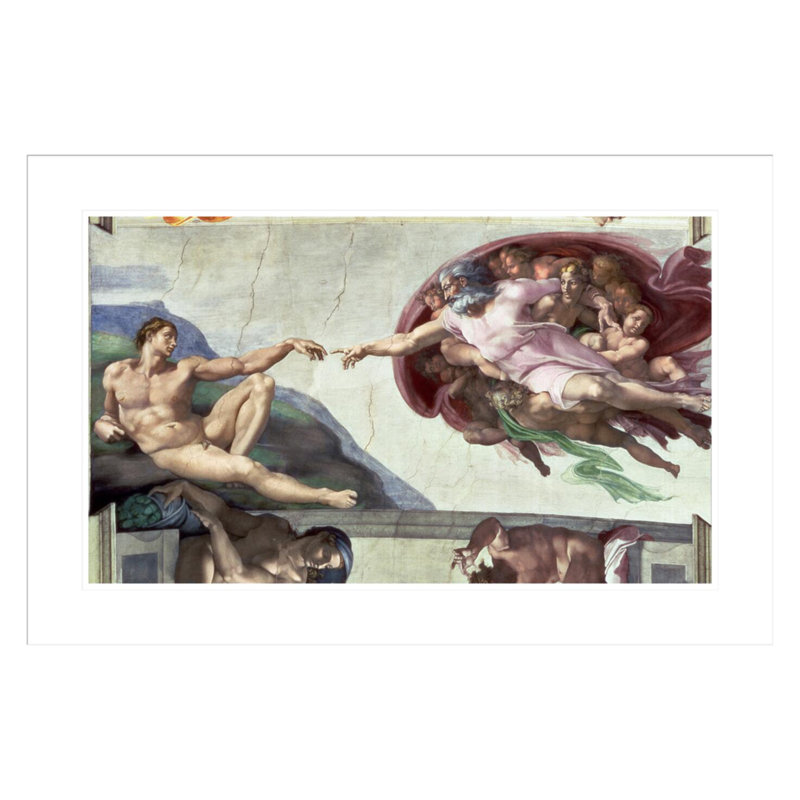 Plafond de la chapelle Sixtine: La création d'Adam (après restauration) par Michel-Ange Buonarroti - Estampe numérique encadrée