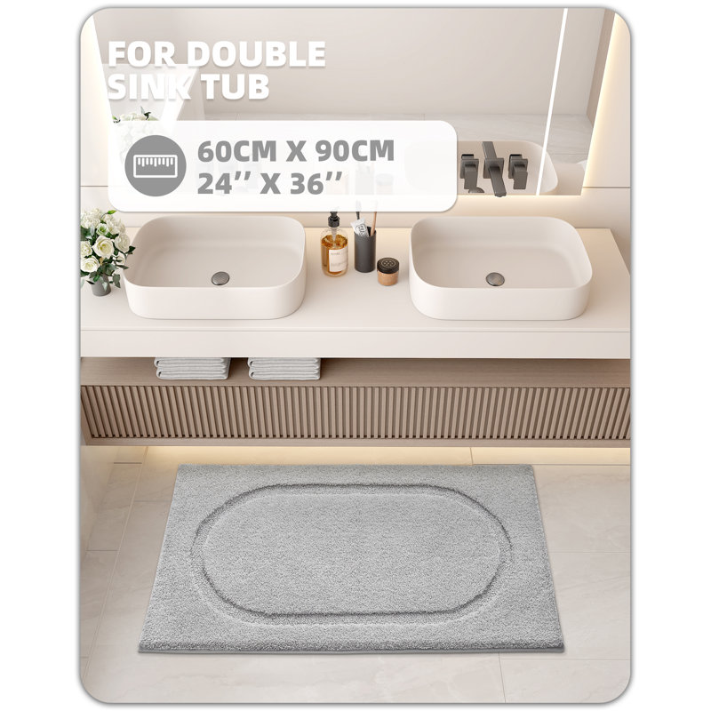 Wesleigh Non-Slip Bath Rug, Light Gray, 24" W x 36" L