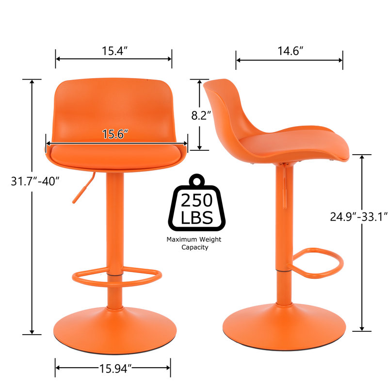 Alabama Swivel Adjustable Height Bar Stool, Orange