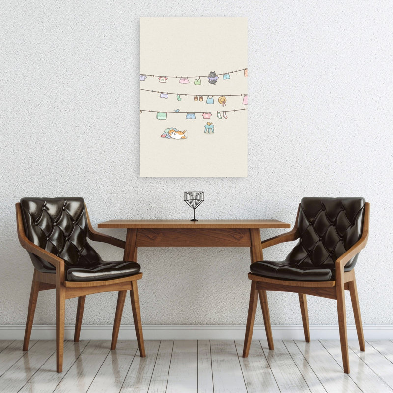 «Whimsical Cat Laundry», impression d'art mural fantaisiste et minimaliste, 36" H x 24" W