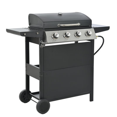 4-burner Propane Gas Grill – 34,000 Btu Stainless Steel Bbq Grill With Two Shelves, Lid, Wheels, Bottle Opener, Porcelain-enamel Grates, Built-in Thermometer For Patio/garden/outdoor Cooking