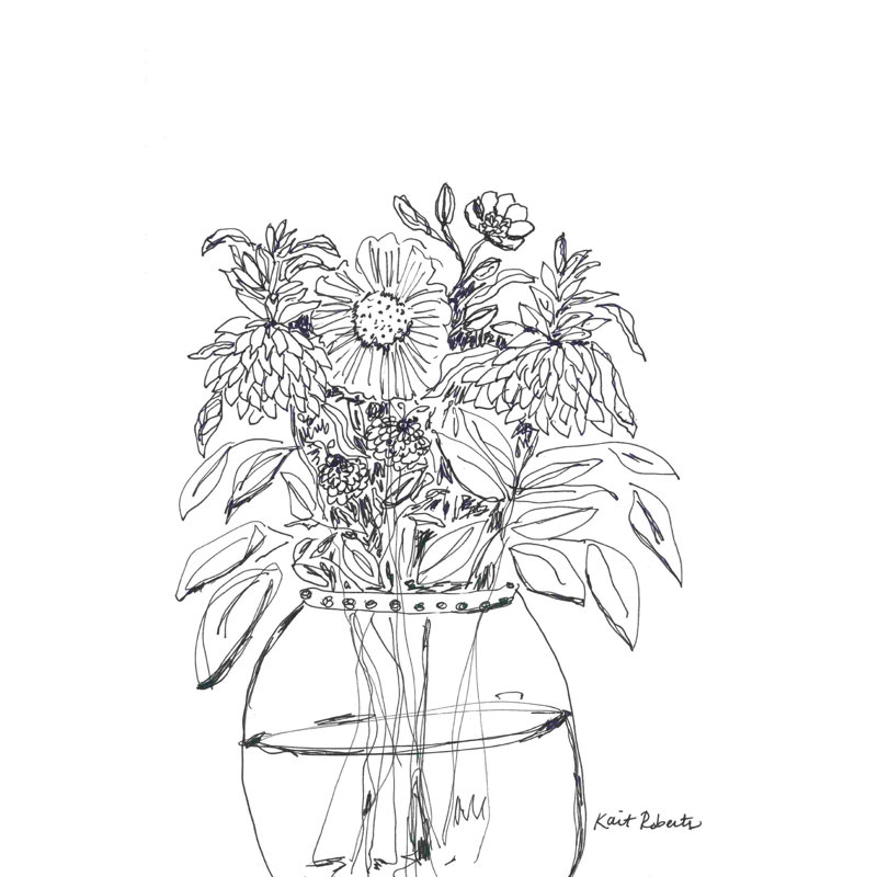 «Summer Garden In A Vase» par Kait Roberts - reproduction d'art sur toile tendue, H 48 po x l 32 po