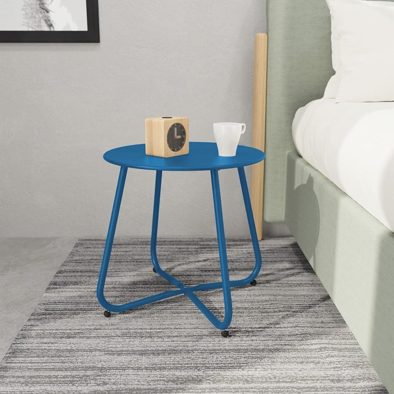 Table d'appoint d'extérieur en acier 18 po Peacock, Bleu, H 17,8 po x l 18 po x P 17,8 po