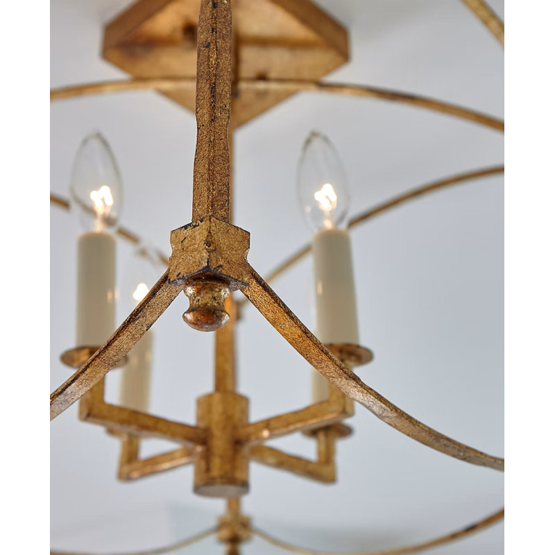 Plafonnier semi-encastré 4 lumières Olive, Or antique