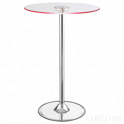 Table bistro chromée à DEL avec plateau en verre