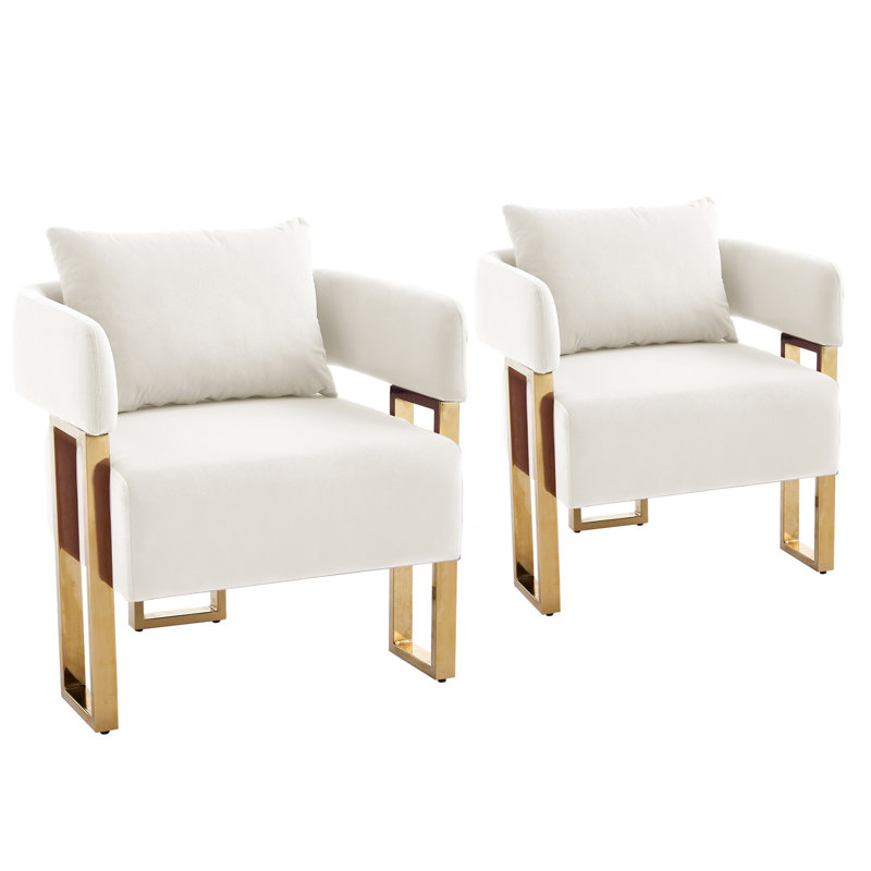 Ensemble de 2 chaises d'appoint modernes en velours blanc avec pattes dorées, idéales pour de multiples espaces. Finitions et designs raffinés. Montage facile. Siège confortable.