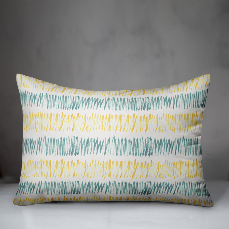  Coussin décoratif rayé intérieur / extérieur en polyester, H 18 po x l 25 po, Bleu/jaune