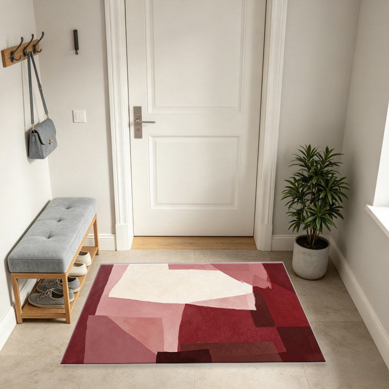 Red Watercolor Geometric carpet-easy to clean, machine-washable, soft and comfortable; suitable for door mats, kitchens, living rooms, bedrooms, corridors, and laundry areas. Easy to clean, durable carpet for home decoration.