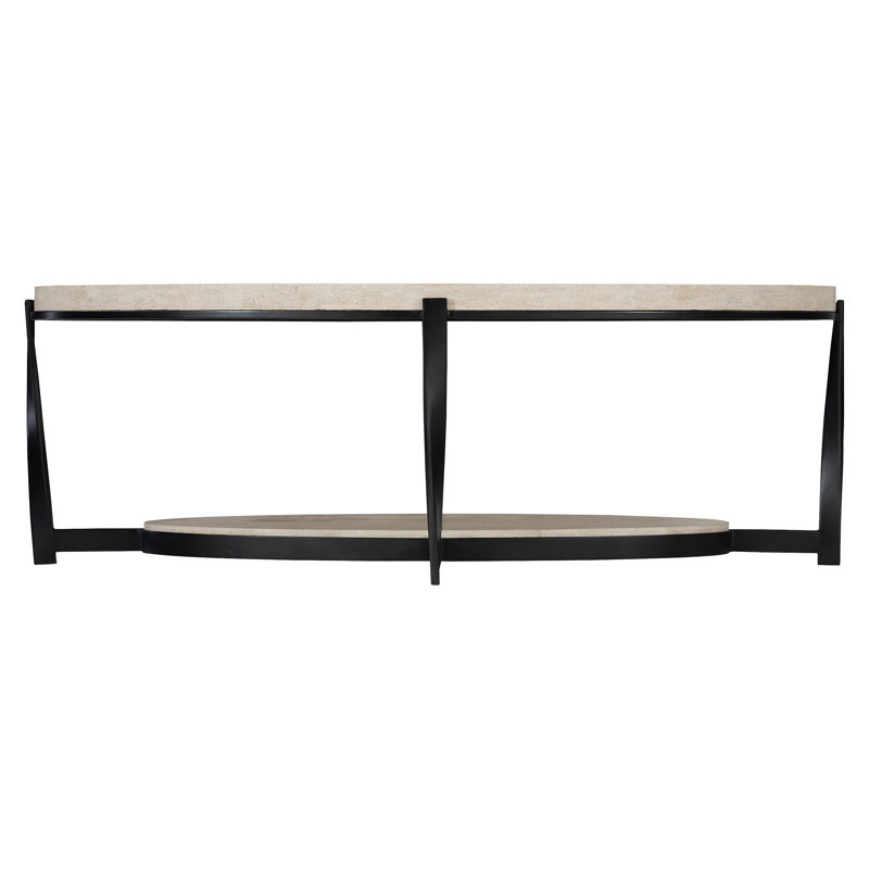 Transitional Berkshire Oval Coffee Table with Stone Top and Metal Base