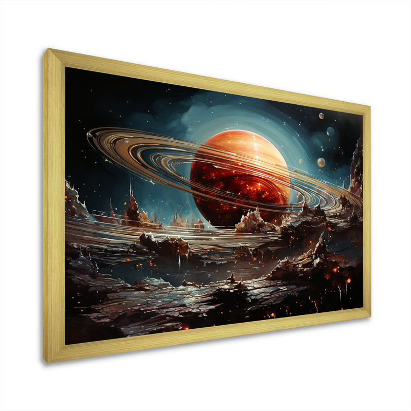 Saturn Ruby Rings Galactic Elegance - Our Solar System, impression d'art mural, H 34 po x l 44 po x P 1,5 po