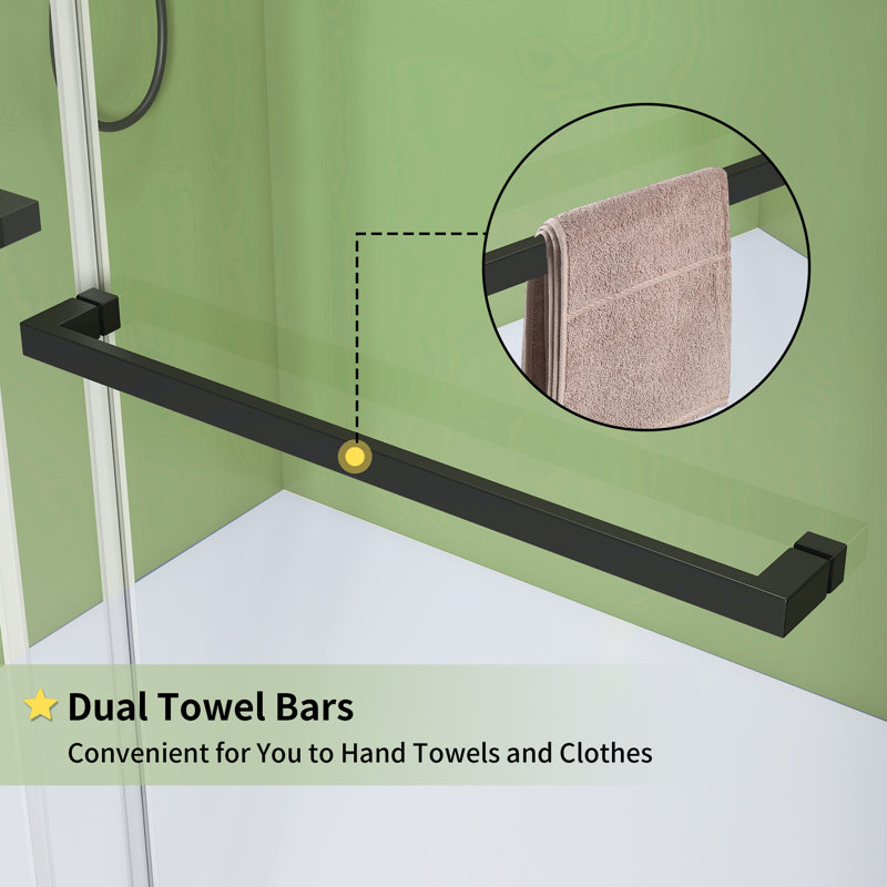 60" W x 66"  H Tub Door Bathtub Shower Door with Upgraded Crashproof System, Matte Black