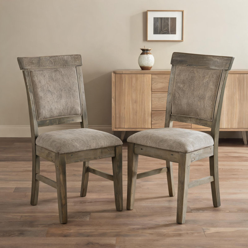 Ensemble de 2 chaises d'appoint rembourrées, siège en polyester gris froid, structure en bois massif, pieds en bois naturel vieilli, style industriel pour la cuisine ou la salle à manger