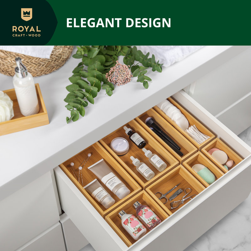 Luxury Bamboo Storage Box, Bin Set - Multi-Use Drawer Organizer (Set Of 8)