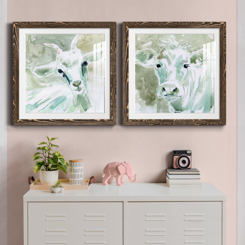 Bill E. Goat - ensemble de 2 peintures encadrées, H 31,5 po x l 63 po x P 1,5 po, Encadré gris