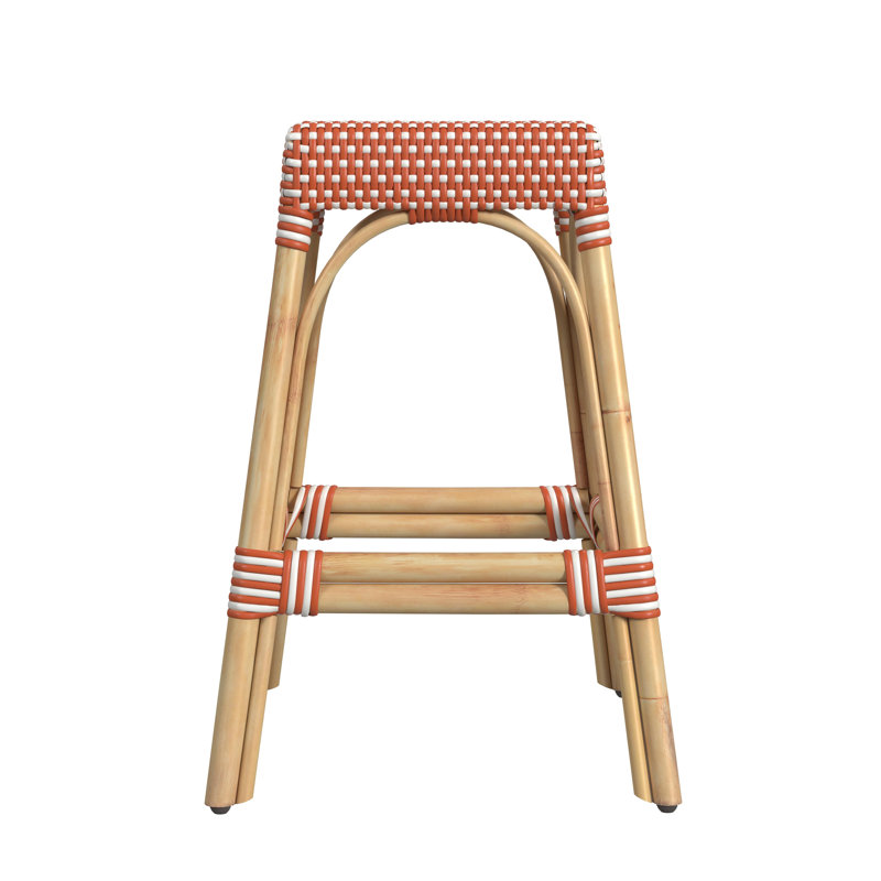Robias Rattan Bar & Counter Stool, White/Pink Dot/ Natural Rattan Frame, Counter Stool (24.5" Seat Height)