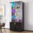 71" Tall Glass Bar Cabinet with RGB LED lighting and motion sensors, Lockable 3-Tier Wine Display Storage Cabinet-1049345156