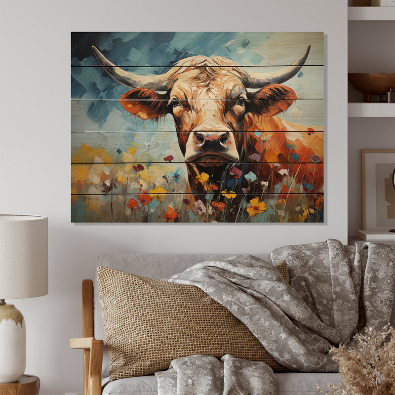 Vache, campagne, palette I sur bois, H 30 po x l 40 po x P 0,78 po