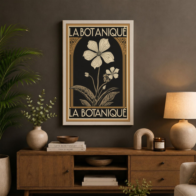 La Botanique Art Deco - Wrapped Canvas, 30x20 - 76.2 x 50.8 cm, Teal Border