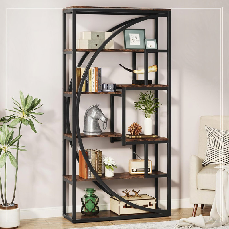 70.47"Height Industrial 5-Tier  Etagere Bookshelf With 8 Open Shelves Organizer For Living Room, Rustic Brown