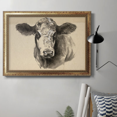 «Charcoal Cow I», peinture sur toile encadrée