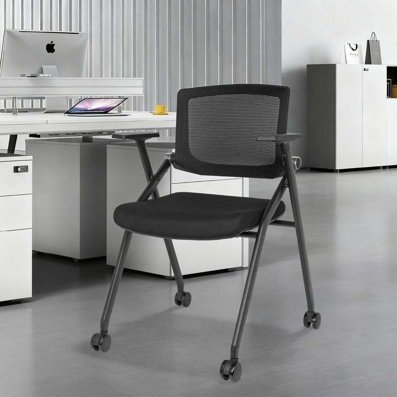 Chaise de bureau de conférence pliable, Noir mat