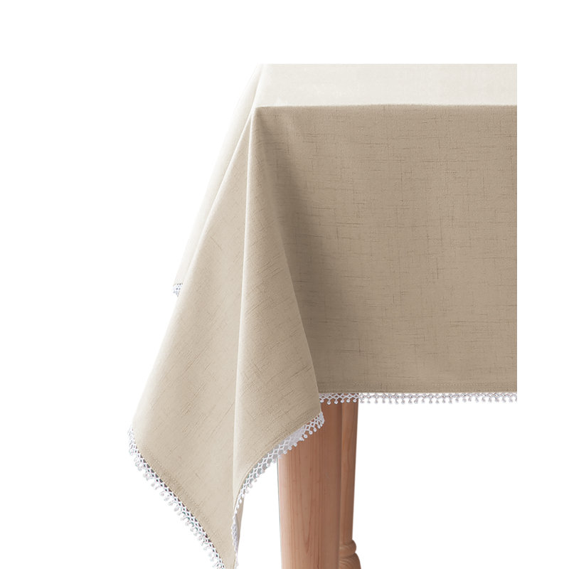 Natural Beige Round Fabric Tablecloth with Delicate Trim