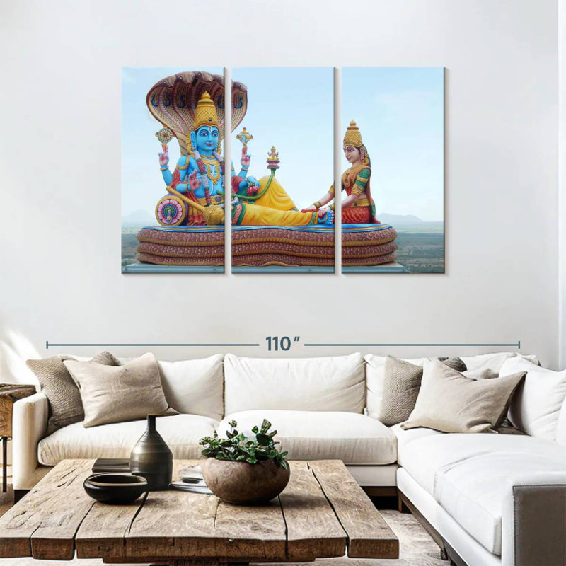 Statue Adella Vishnu et Lakhshmi, H 48 po x l 74 po