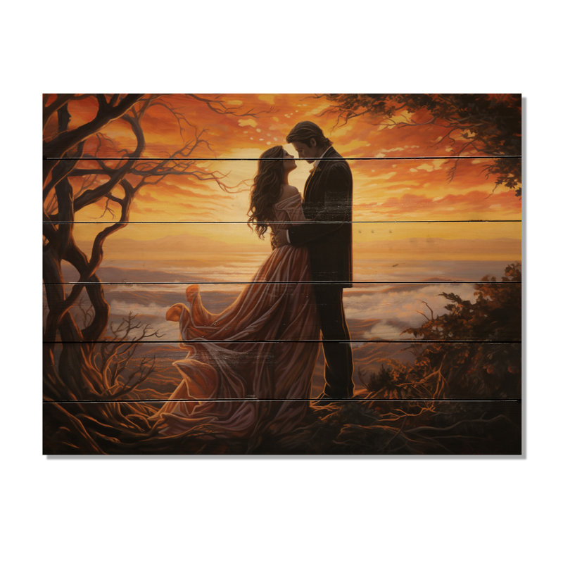 Haberfield, couple romantique, paysage, étreinte lumineuse sur bois, H 30 po x l 40 po x P 0,78 po