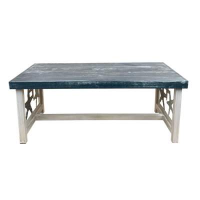 Weathered Cottage/Beachside Rectangle Iron Coffee Table with Starfish Scene on Ends