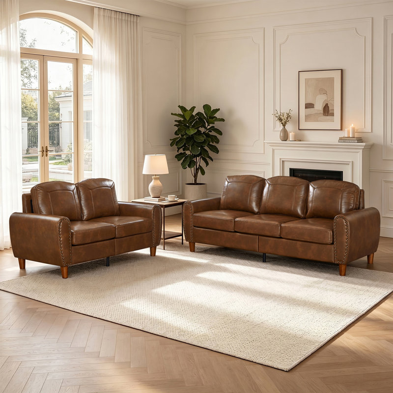 Canapé respirant en similicuir pour le salon, Brown Faux Leather