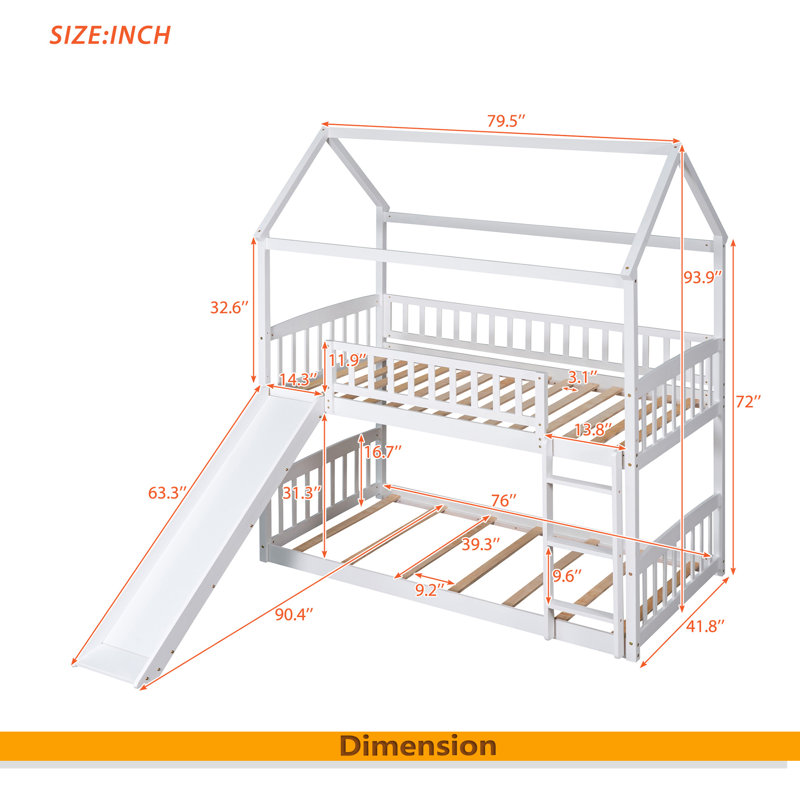 Twin Over Twin Bunk Bed With Slide, House Bed With Slide, White