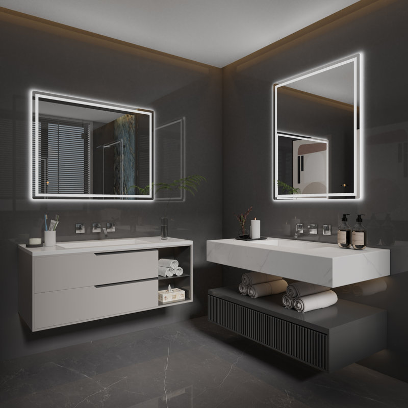 Miroir de salle de bain sans contact à DEL avec capteur de geste d'éclairage à éclairage frontal et rétroéclairé 3 couleurs Johnine