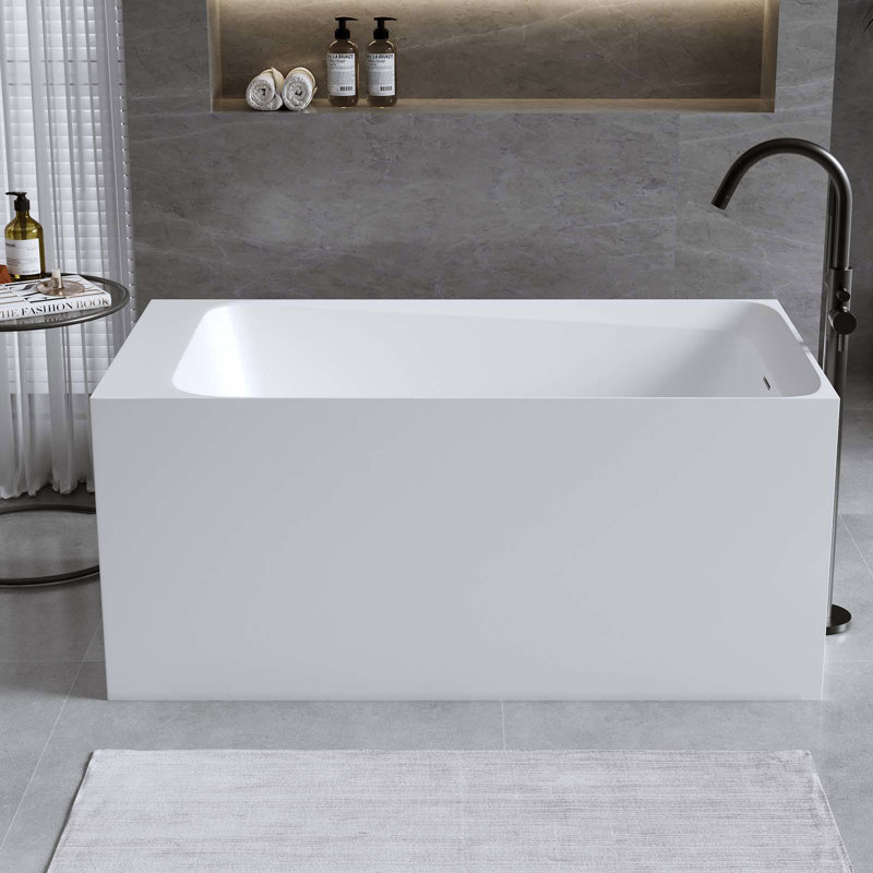 MAYBOSS 51 Inch Freestanding Bathtub, Stone Resin Solid Surface Soaking Tub, Modern Stand Alone Bathtub with Overflow & Pop-up Drain, White for Bathroom