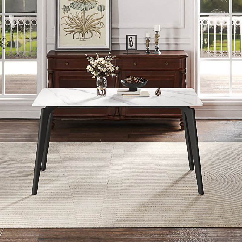 Table de salle à manger 55,12 po, H 29,58 po x L 55,17 po x l 31,55 po, Blanc/Noir