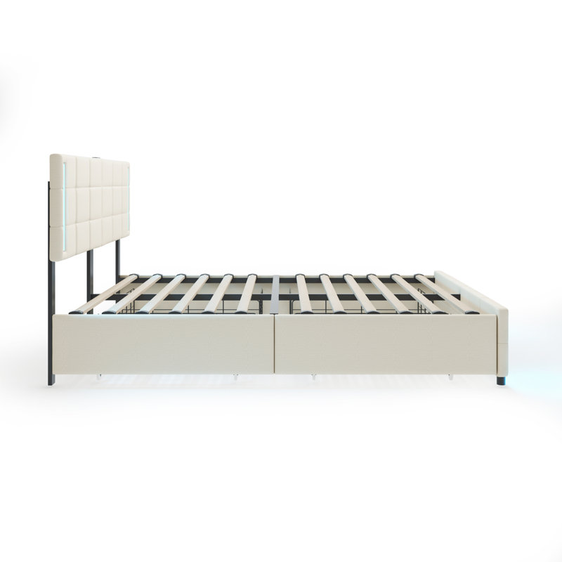 Cianfero Upholstered Drawers Bed, Beige
