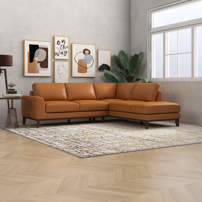 Peterson 97" Wide Genuine Leather Sofa & Chaise, Right Hand Facing