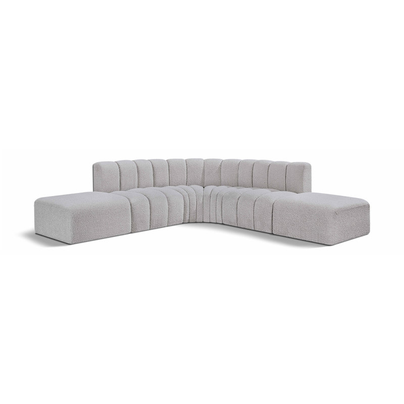 Issic Upholstered Curved Sectional with Ottoman Reversible, Grey Boucle Fabric