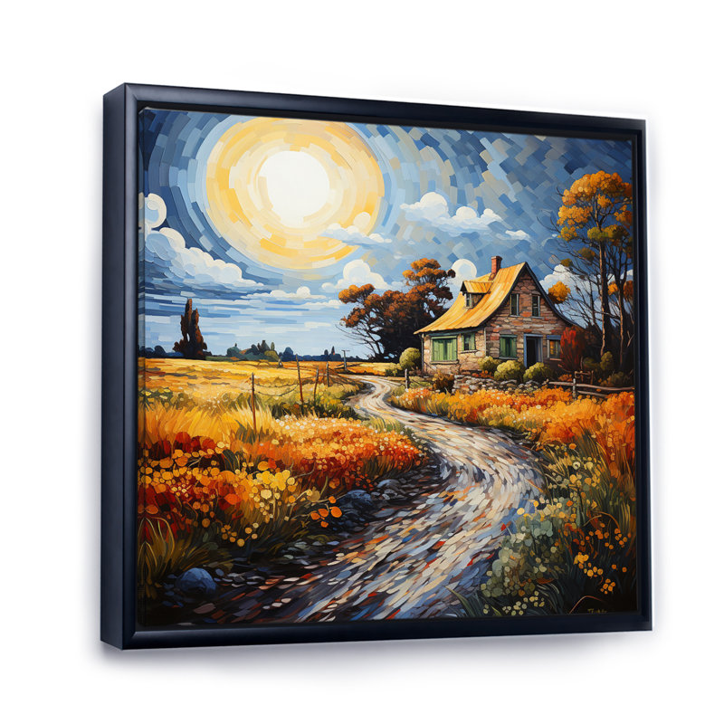 Farmhouse Timeless Abode Pointillism - Countryside Wall Art Living Room, H 16 po x l 16 po x P 1 po, Cadre flottant noir