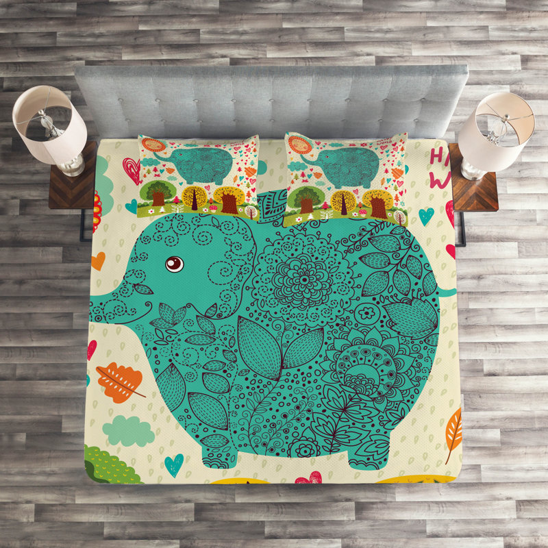Elephant Coverlet, King Bedspread + 2 Shams