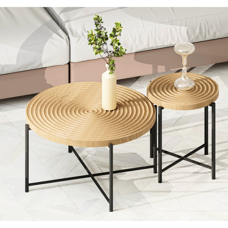 Table basse 2 places imperméable et recouverte. Design cylindrique vieilli. Pieds en métal noir. Dimensions idéales pour la maison. Choix de couleurs varié. Charme rustique. Style rustique.