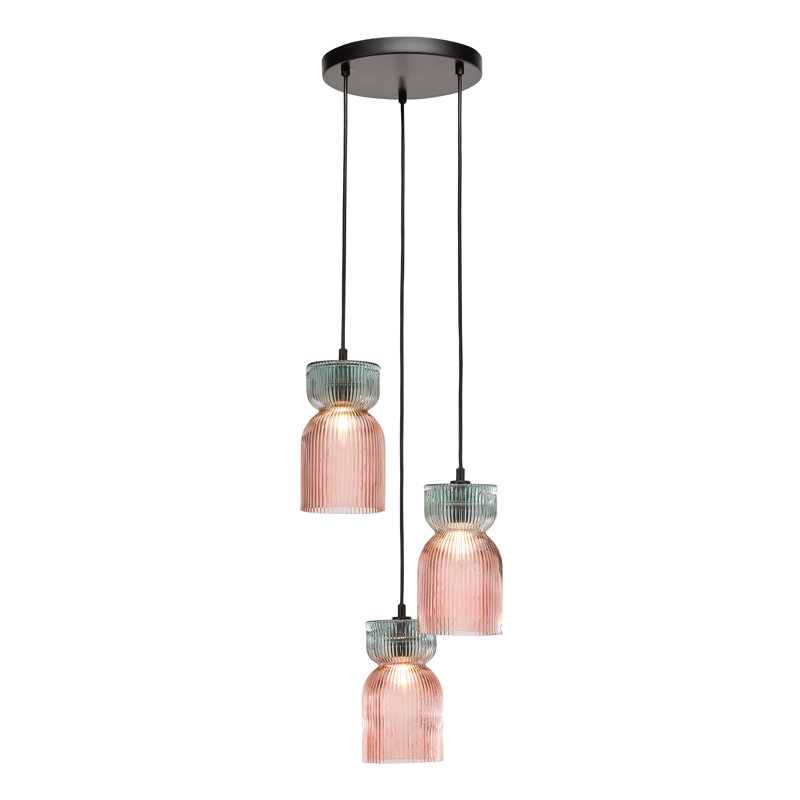 3 - Light Pink Ribbed Glass Pendant