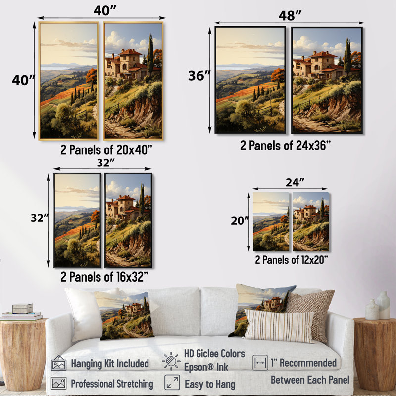 Crossett - Ensemble de 2 reproductions d'art sur toile beige, 20" H x 24" W, Impression encadrée flottante, Brown