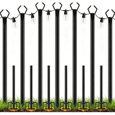 7 Pack 10 FT Metal String Light Poles, Outdoor Light Stand Poles for Hanging String Lights, Support Poles for Garden, Patio, Backyard, Deck, Wedding & Party Dec