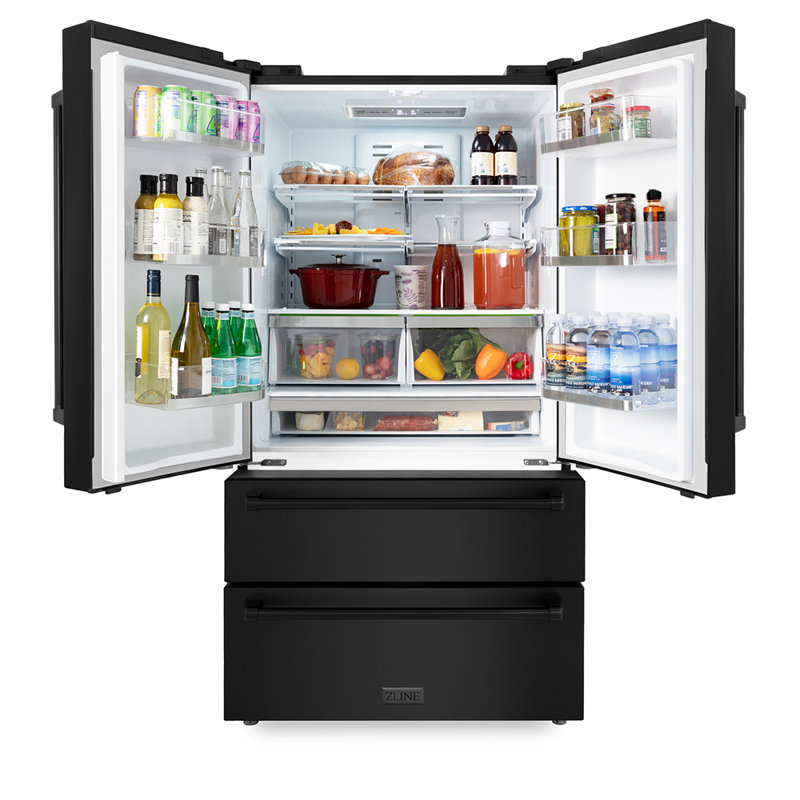 ZLINE 36 po 22,5 pi³ Réfrigérateur à porte française à profondeur de comptoir pi., Acier inoxydable noir