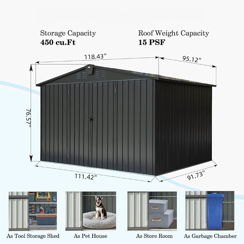 Outdoor Storage Shed,Metal Outside Sheds&Outdoor Storage Galvanized Steel,Tool Shed With Lockable Double Door For Patio,Backyard,Garden,Lawn